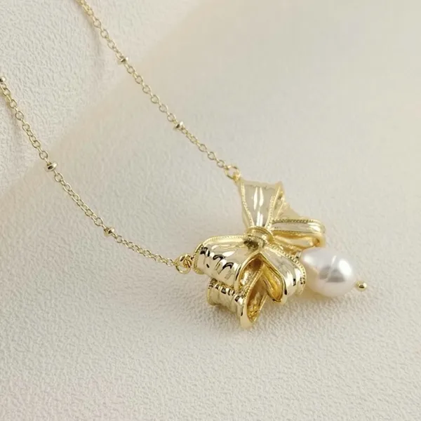 Kendra Scott x LoveShackFancy Pearl Bow Necklace and Matching Earrings - Image 8