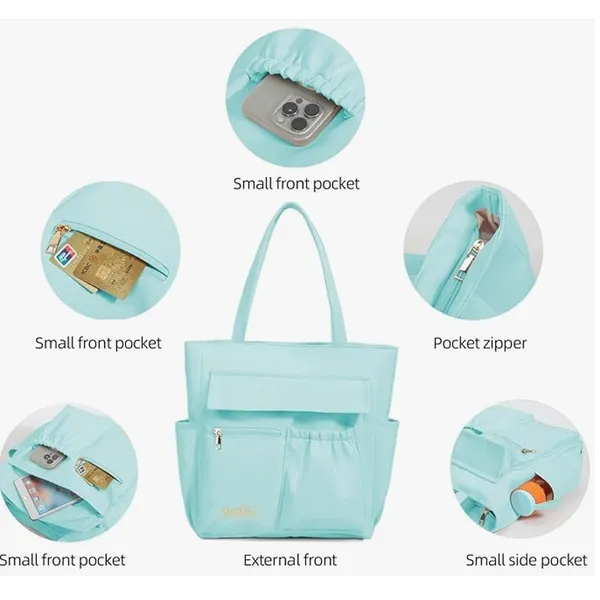 Sweeford NEW Black Everyday Multi-Pocket Casual Water-Resistant Purse Tote Bag - Image 7