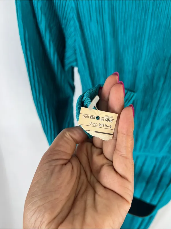 Vintage Pellini Petites Teal Crinkle Belted‎ Dress 3/4 Petite - Image 10
