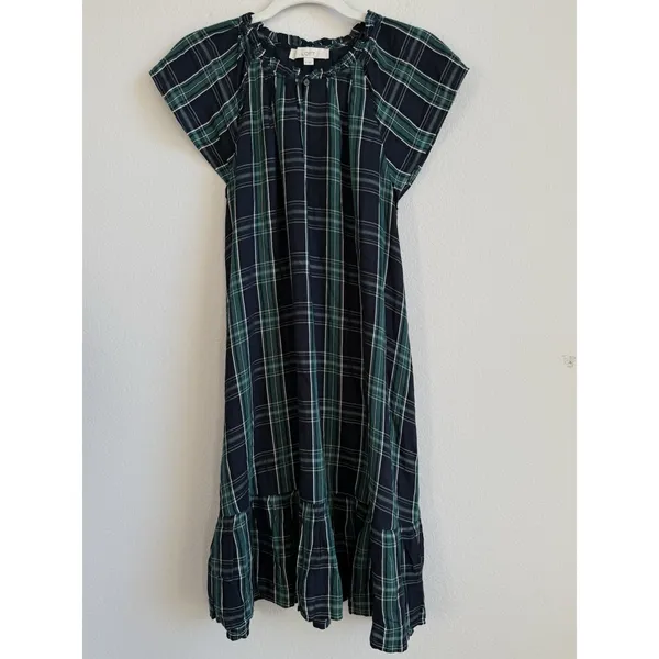 Loft Dress Women's 12 Blue Green Plaid‎ Shift Belted Short Sleeve Pleated Lined - Image 8