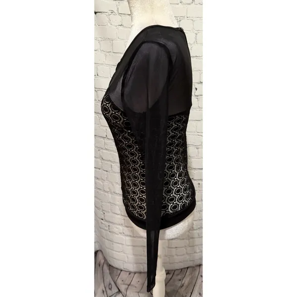 Residents On Sexy Stretch Mesh Long Sleeves Lace Corset Top Black Size Small - Image 4