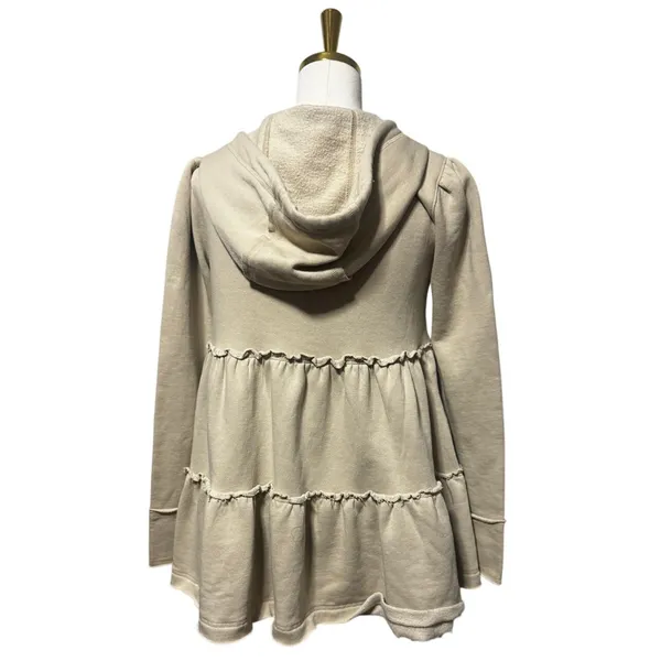 Free People Tiered Trapeze Zip Sweatshirt, Tan/Beige, Size S, Retails $128 - Image 2