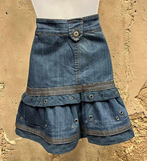 Boom Boom Jeans Vintage Y2K Denim Ruffle Layered Mini Skirt Medium M Studded - Image 4