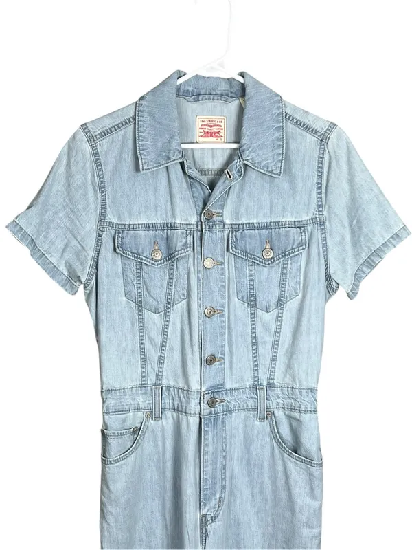 Levi’s Type III Short Sleeve Denim Jumpsuit Light Wash Small - Image 7
