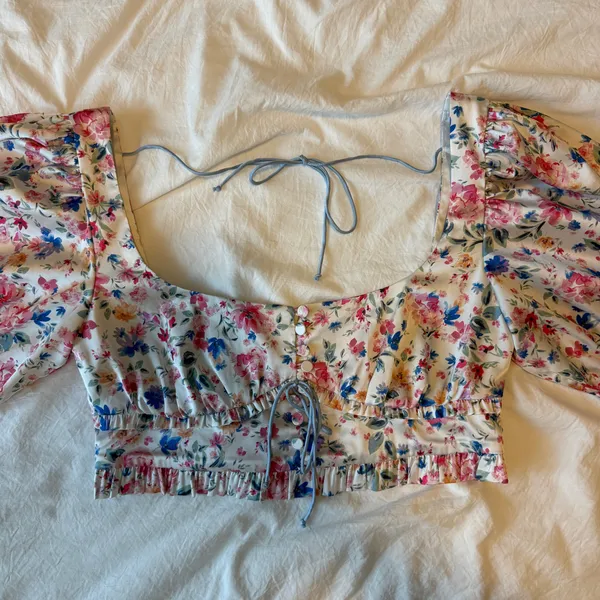 For Love & Lemons Juliet Floral Puff Shoulder Top - Image 2
