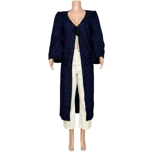 HILL HOUSE Lou Lou Wool-Blend Metallic Tweed Jacket, Midnight, XS - Image 6