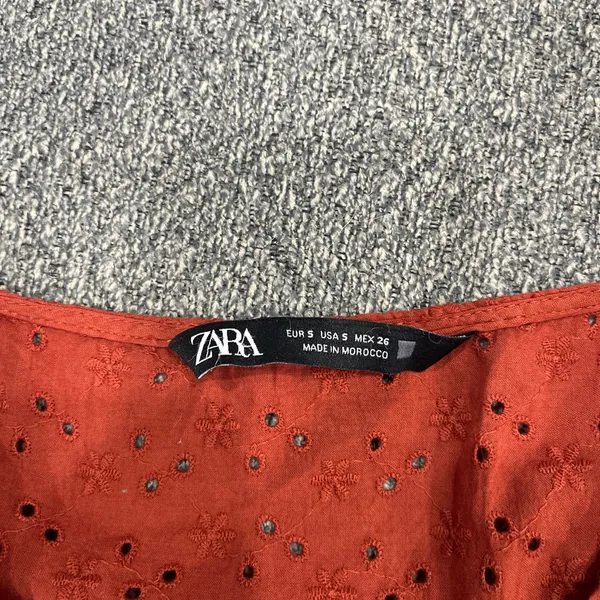 ZARA Eyelet Embroidered Mini Dress Burnt Orange - Image 4