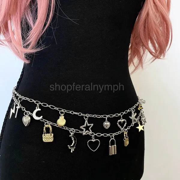 Silver Harajuku Y2K Charm Layered Chain Belt, Fits 18.5-39 Inches, X7GA1306 - Image 7