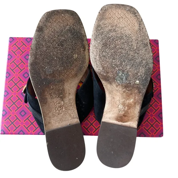 Tory‎ Burch Delaney 5mm Sandals Perfect Black Suede Leather 8 - Image 13