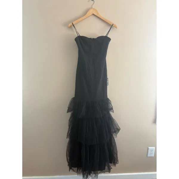 Lulus Dramatic Fanatic Black Strapless Tulle Trumpet Maxi Dress Size Small NWT - Image 4