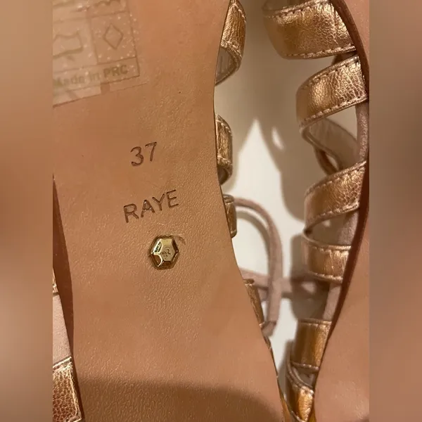RAYE Revolve Bella Elegant Strappy Gold Rose Leather‎ Heels Size 6.5 - Image 9