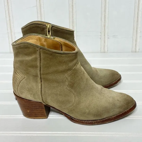Zadig & Voltaire Molly Khaki Suede Wing Ankle Boots Spain 36 Western Block Heel - Image 13