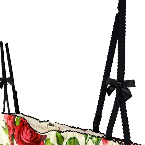 Jaded London Scarlett Satin Corset Top Womens 4 Ivory Red Rose Floral Coquette - Image 6
