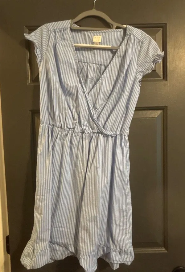 A New Day Light Blue Striped Girls' Wrap-Style Dress - Image 3