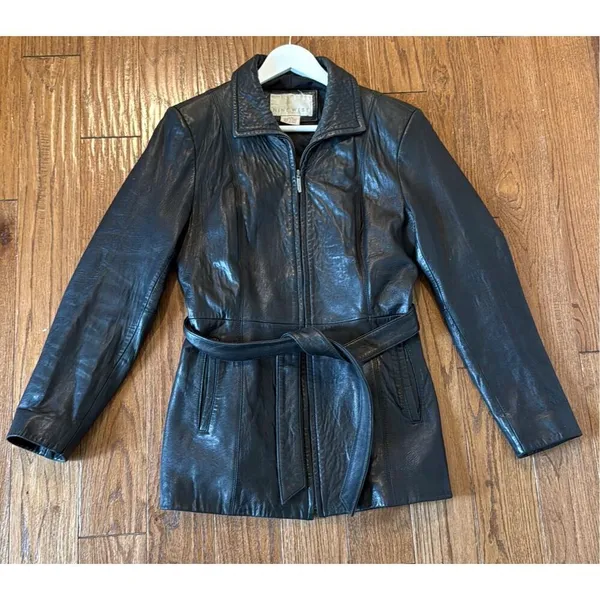Nine West Vintage 100% genuine leather zip front jacket M - Image 3