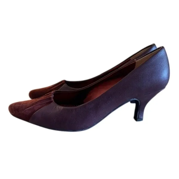 Stefani Collection Burgundy Leather Suede Kitten Heel Pumps Women's 7.5M - Image 3