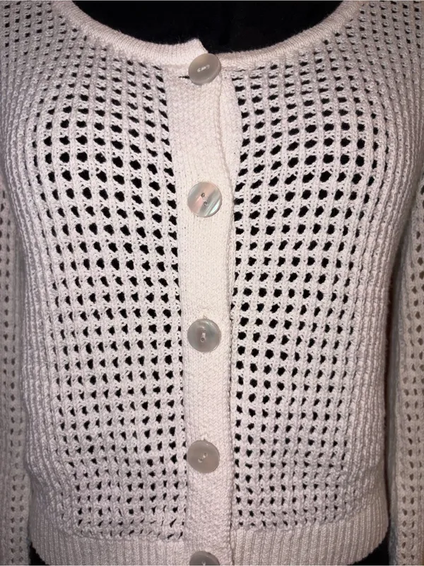A New Day White Open-Knit Button Cardigan Sweater - Image 4