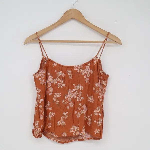Mango MNG Womens XS Rust Orange Daisy Floral Viscose Spaghetti Strap Cami Top - Image 4