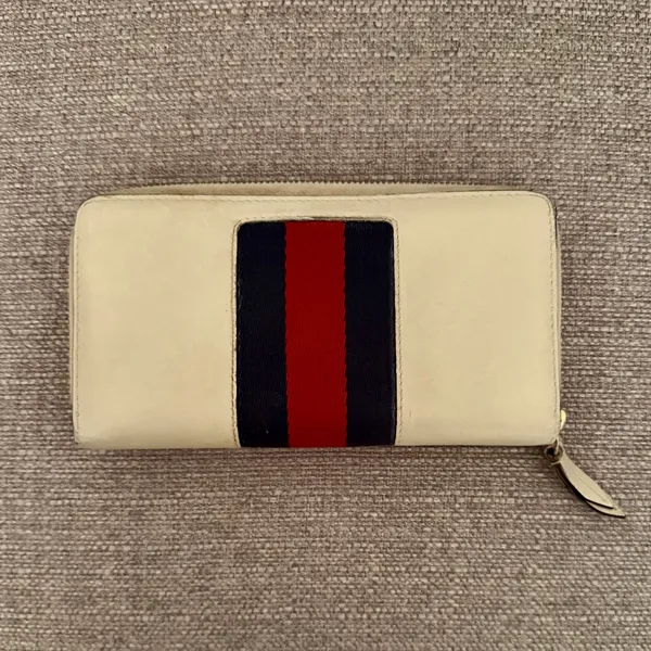 Gucci Calfskin Leather Sylvie Zip Wallet, ivory - Image 2