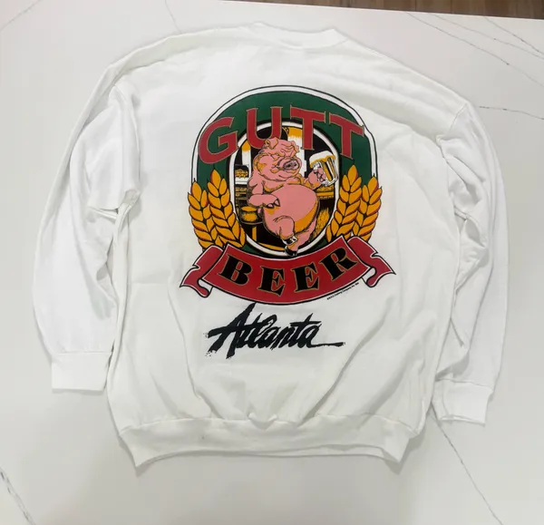 Vintage 1994 Gutt Beer Atlanta Sweatshirt XXL Pig Drinking Beer USA 90s - Image 2