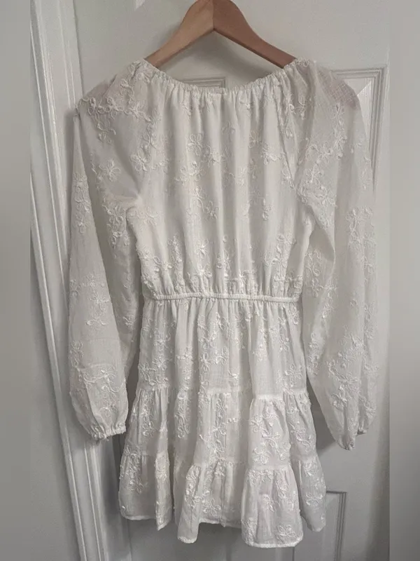 White Embroidered Long Sleeve Mini Dress - Brand - Image 10
