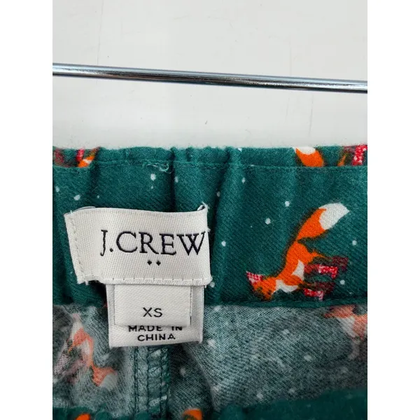 J.Crew Pajama Pants Women XS Green Excellent Flannel Fox Print F8320 - Image 3
