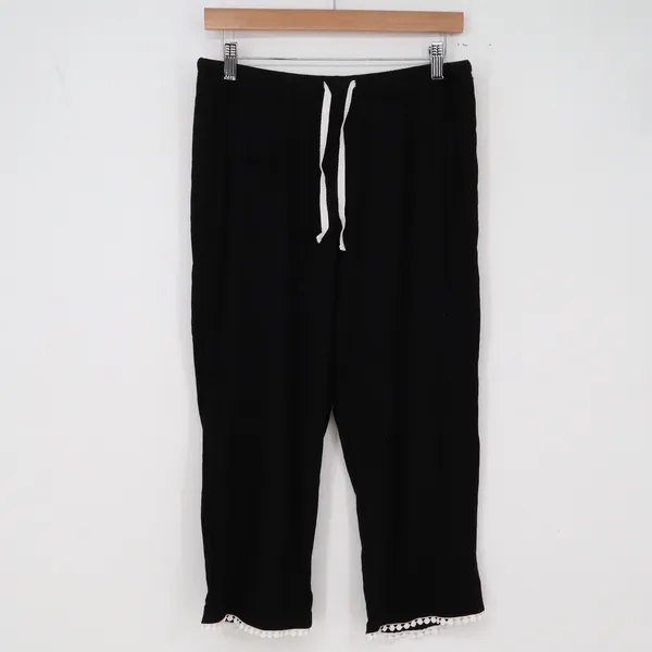 Cheibear Pajama Set Womens Medium Pom Pom Trim Black Rayon Spandex Excellent - Image 6