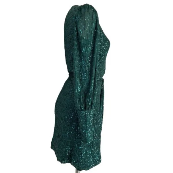 NEW AQUA Belted Sequin Dress GREEN emerald SMALL Formal Cocktail party - Image 8