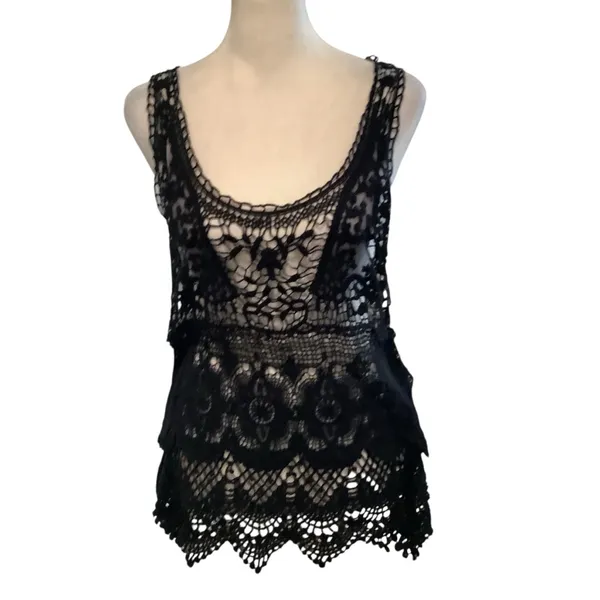 Elegant Crochet Black Tank, Blouse Or Swimsuit Coverup. Size M/L - Image 2
