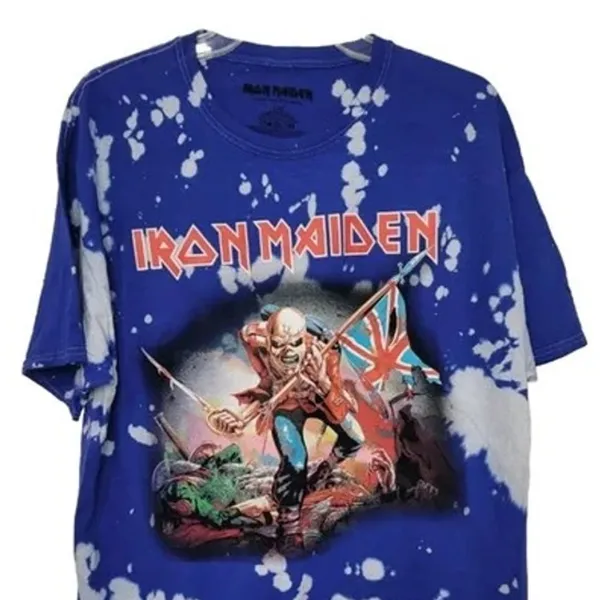 Iron Maiden Vintage Style Graphic Artwork Tye Dye Short Sleeve Shirt XL Blue - Image 3