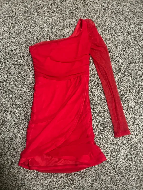 Lucy in the Sky Red Mini Dress One-Shoulder - Image 3