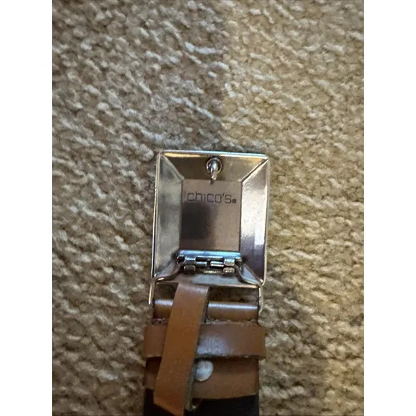 Chico's Women's Wide Leather Belt Brown Size M Big Buckle - Image 8