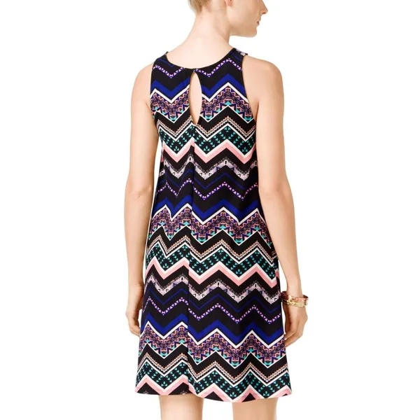 NWT Planet Gold Juniors Knit Sleeveless Printed Trapeze Dress Black Combo M - Image 2