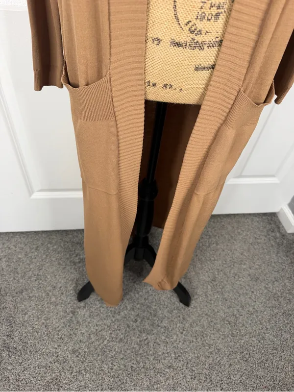 House of CB Size S Camel Brown Floor Length Open Front Duster Cardigan NWOT - Image 6