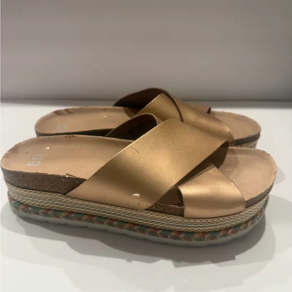 bp Metallic Gold Crisscross Platform Mules - Image 2