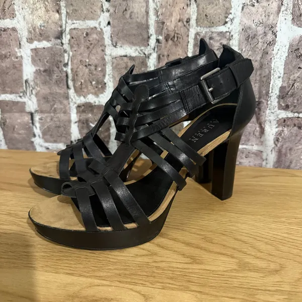 Lauren Ralph Lauren Safia Strappy Platform Sandals Women 10B Black Leather Dress - Image 2
