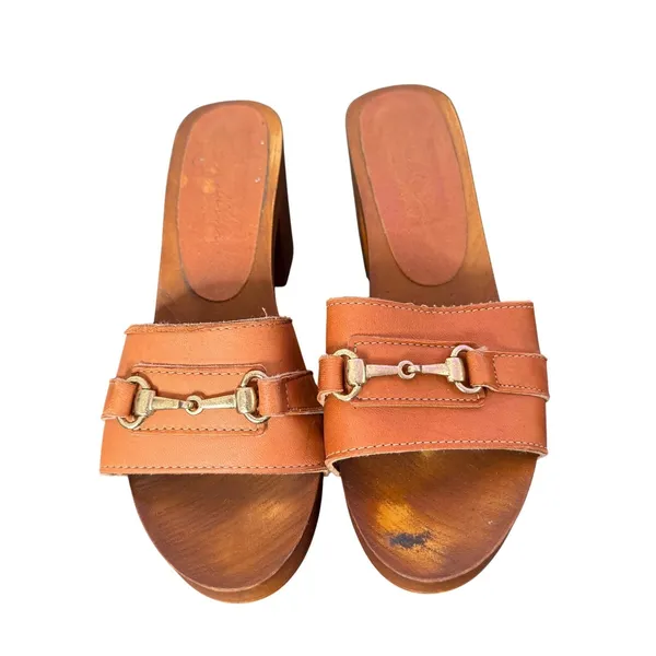 Horsebit BOHO Y2K Wooden Platform Clog Mules Womens Size 39 US 8.5 Brown Slides - Image 3