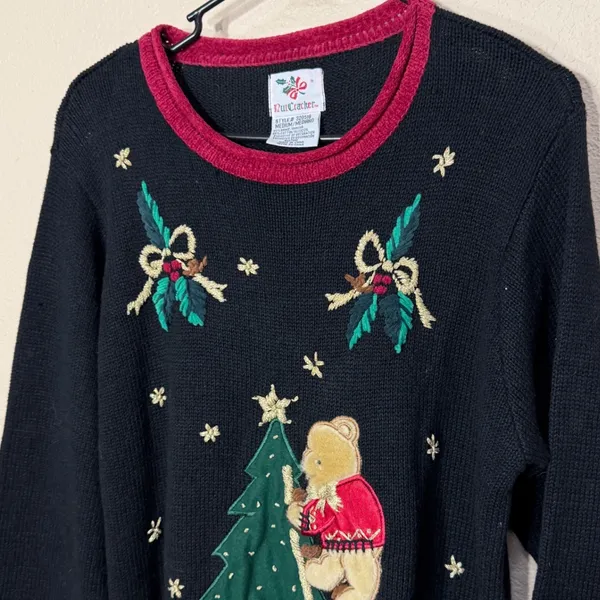 Nutcracker Black Christmas Sweater Teddy Bears Decorating Tree Holiday Knit M Size M - Image 2