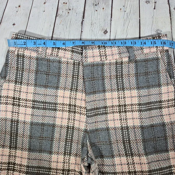 AREA STARS Plaid Wide Leg Pants Trousers Womens‎ Large Pink Grey Flannel Blend - Image 9