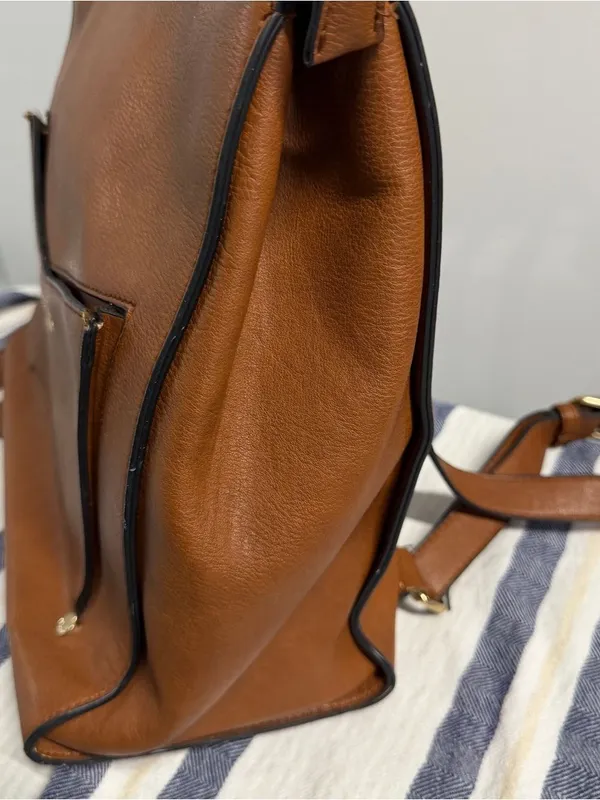 Dune London Tan Leather Backpack with Front Pocket - Image 9