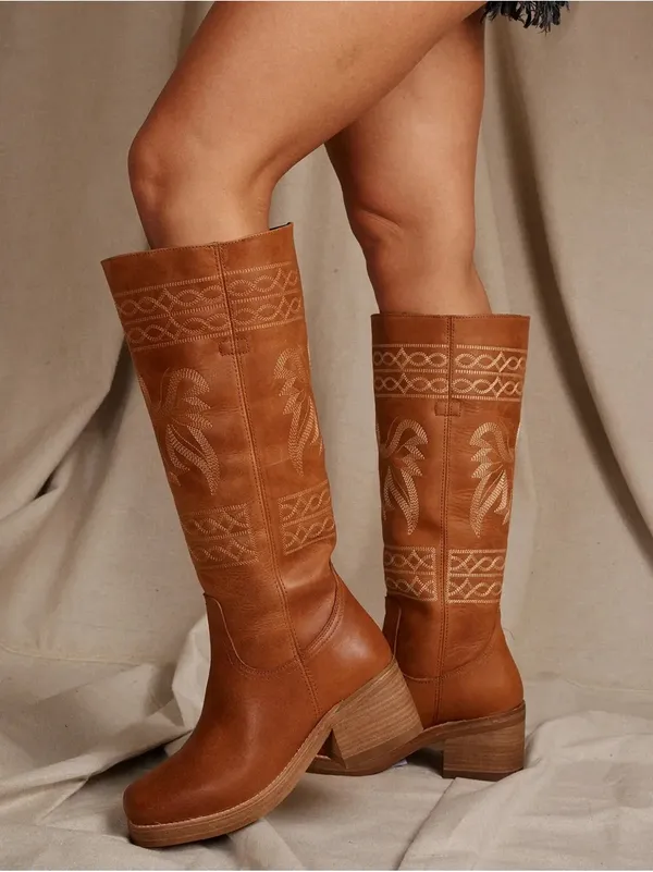 Free People x Dingo Avalon Embroidered Western Boots Russet Size 7.5 - Image 4