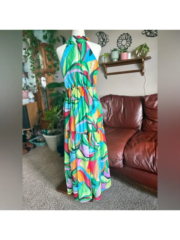 Nine West Women’s Size Small Multicolor Sleeveless Colorful Abstract Maxi Dress - Image 4