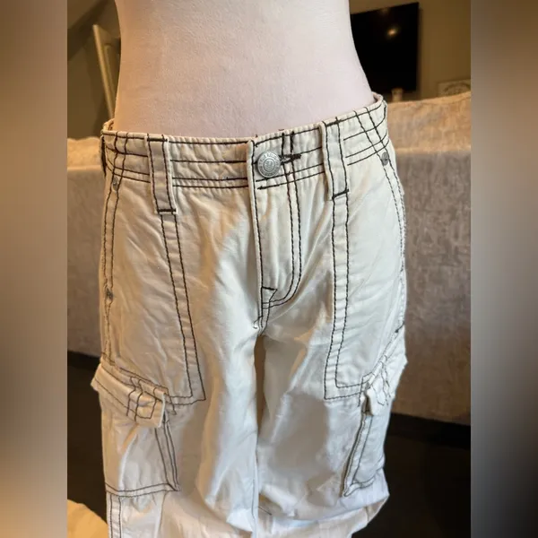 True Religion Cream Cargo Pants with Stitch Detailing - Image 3