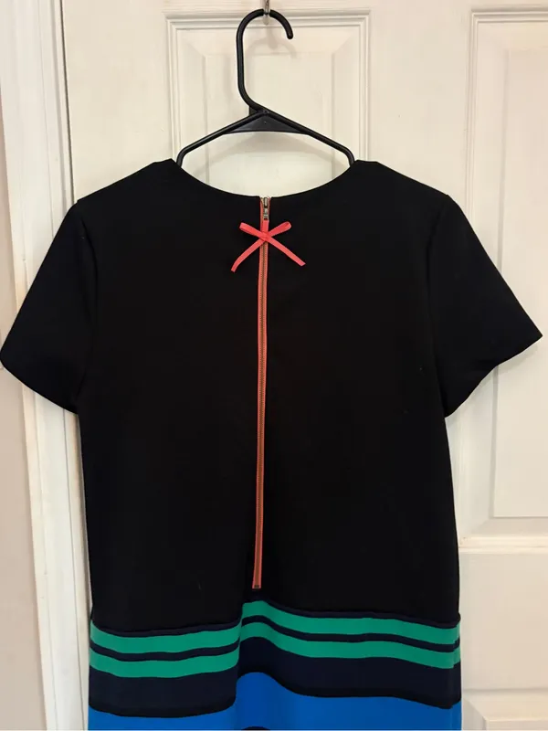 LOFT Short Sleeve Color Block Shift Dress with a Pink Bow Zipper Up Back - Image 7