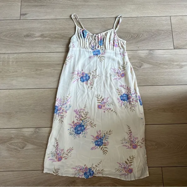 Lucky Brand Floral Printed Slip Dress Midi Cream Blue Size Small - Image 9