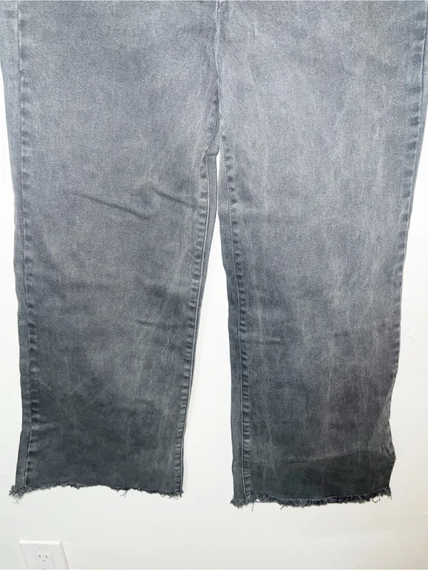 Zenana Outfitters Faded Gray Black High-Rise Wide Leg Raw Hem Jeans - Image 3