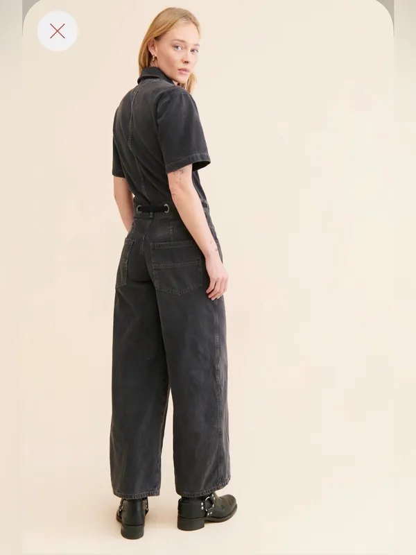 NWT Free People Edison Wide Leg Coverall Moxie Black Denim Jumpsuit XL - Image 3