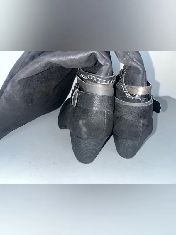 Jellypop Kylee Chain Strap Gunmetal Metallic Brushed Moto Boho Knee Zip Boots 10 - Image 9