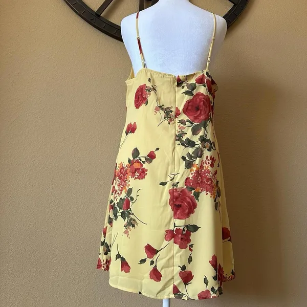 Lulus Floral Sundress Sleeveless Yellow Red Midi Dress Women’s Large - Image 3
