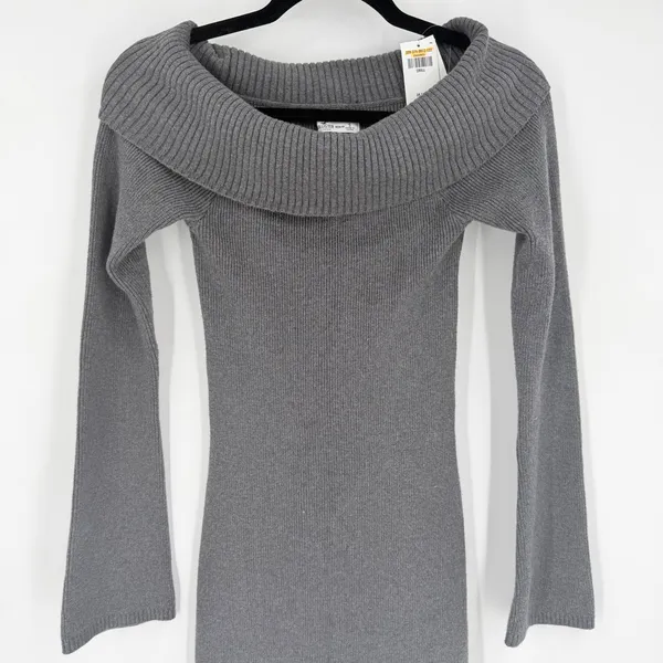 Hollister Sweater Dress Women Small Gray NWT‎ Off Shoulder Ribbed Knit Coquette - Image 8